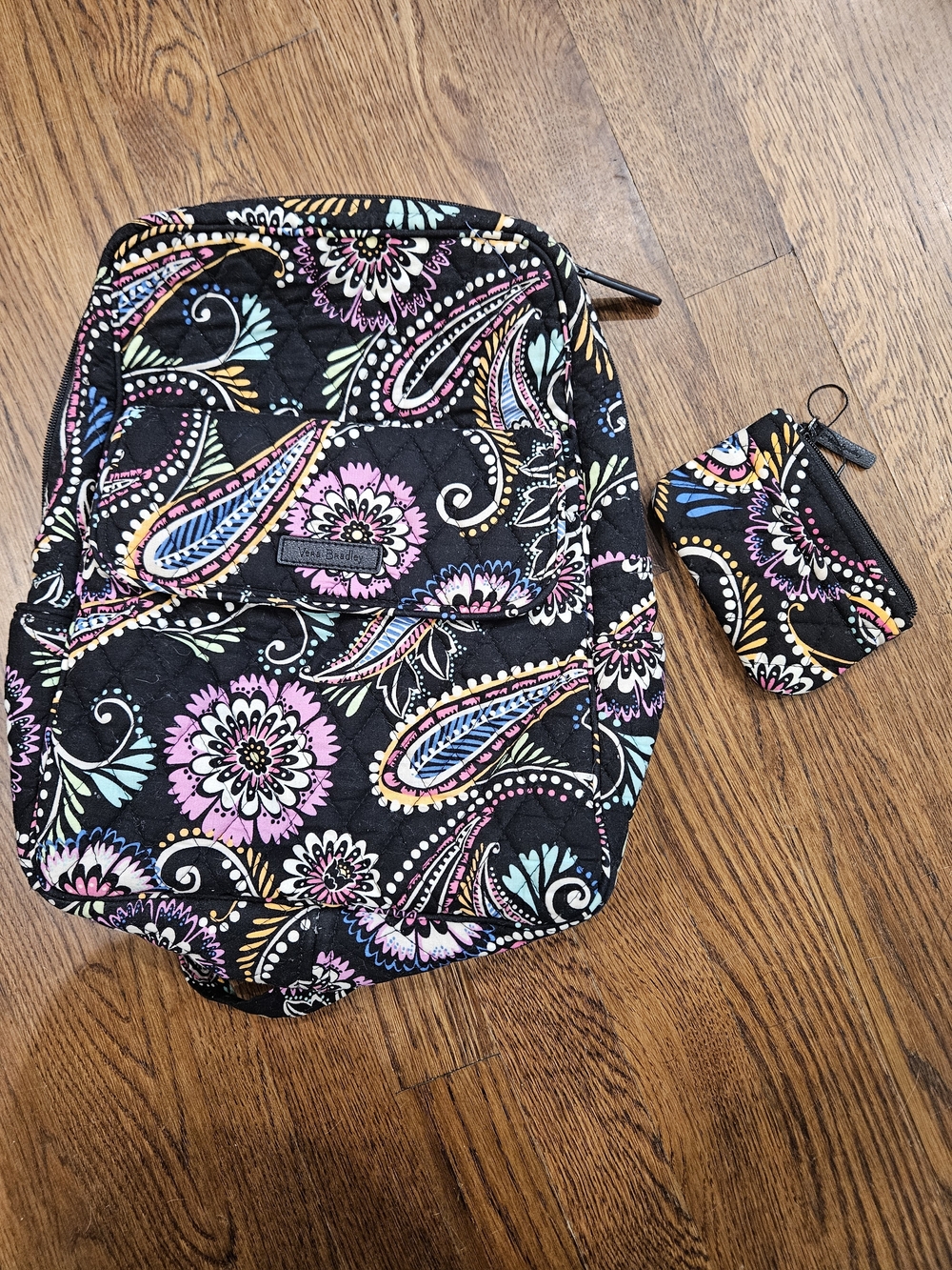 Vera Bradley Black Floral Paisley Quilted Backpack with Coin Pouch